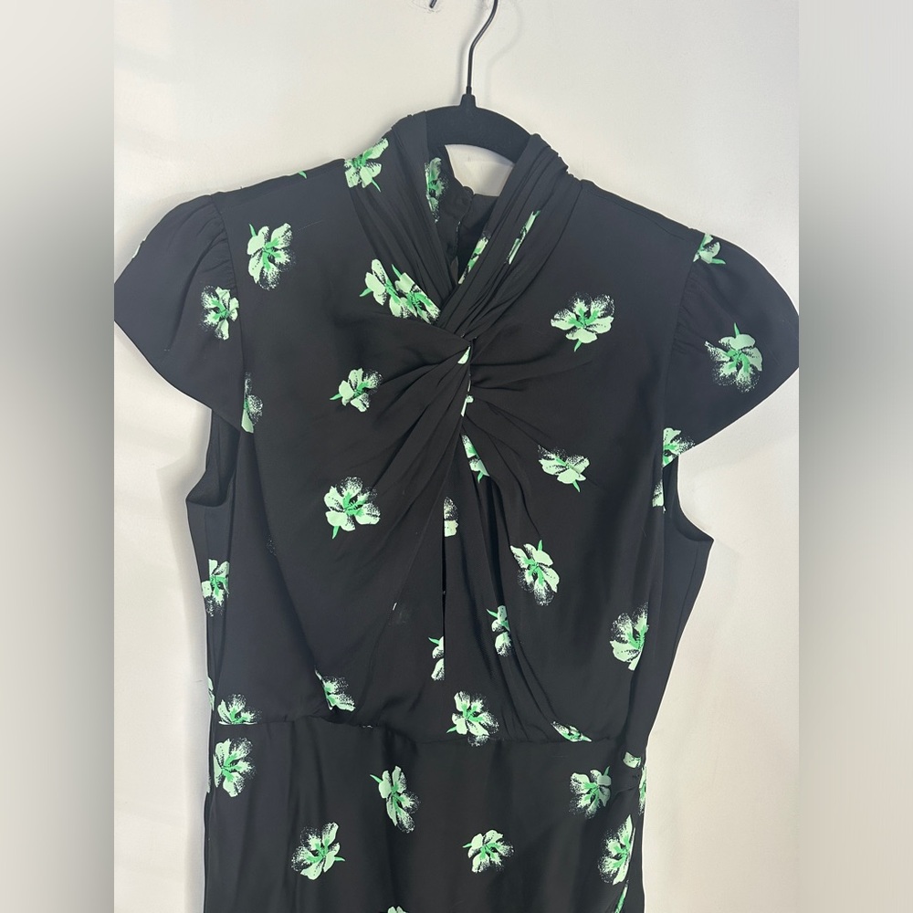 Self-Portrait Size 10 Pansy Print Knot Stretch Woven Maxi Dress In Black - Picture 8 of 9